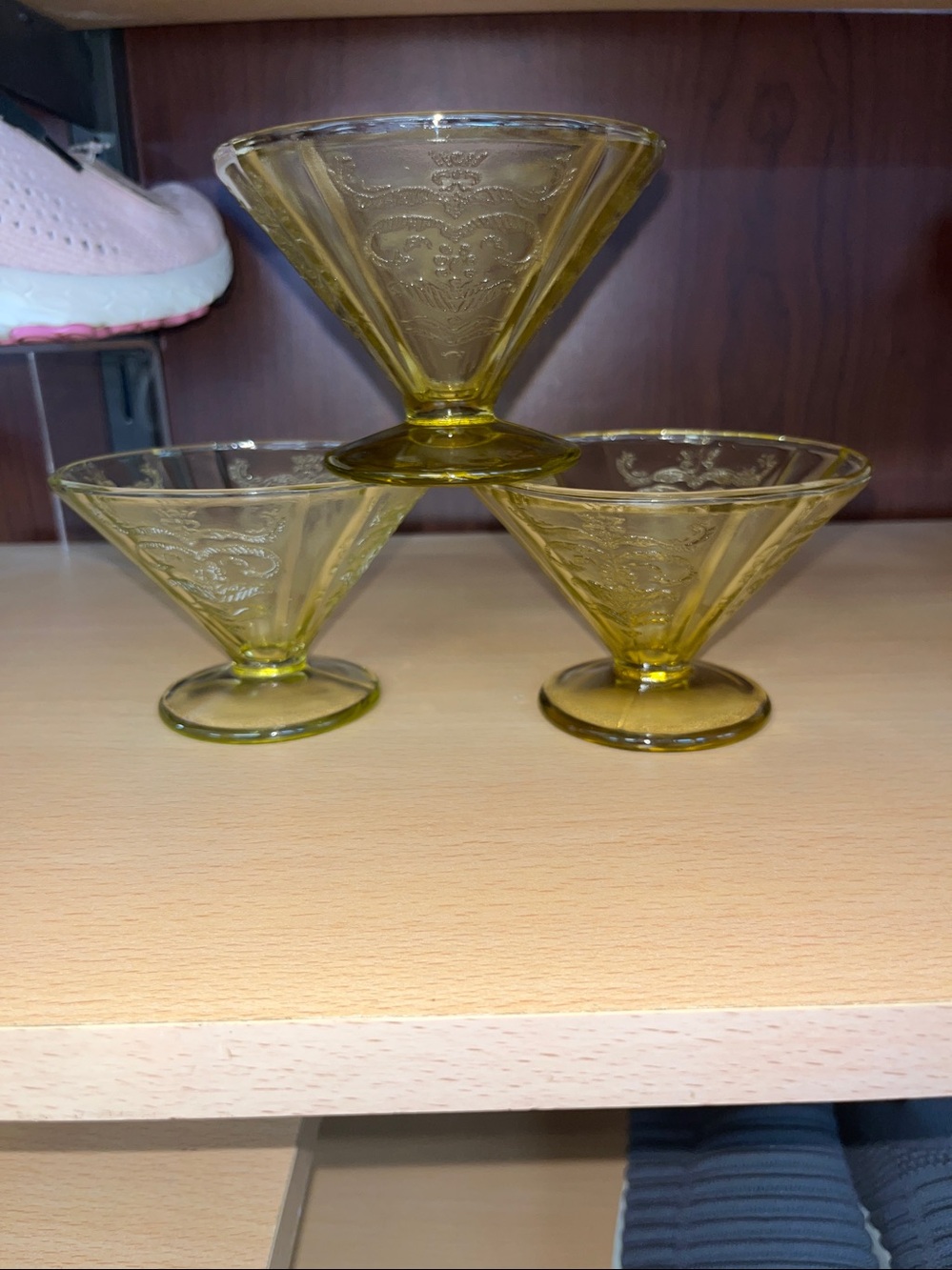 (3) Vintage Federal Madrid Yellow Footed Sherbet Bowls - Depression Glass